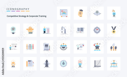 25 Competitive Strategy And Corporate Training Flat color icon pack