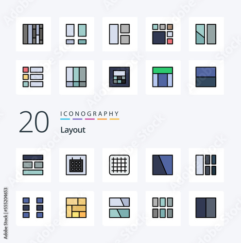 20 Layout Line Filled Color icon Pack like interface collage image layout wireframe