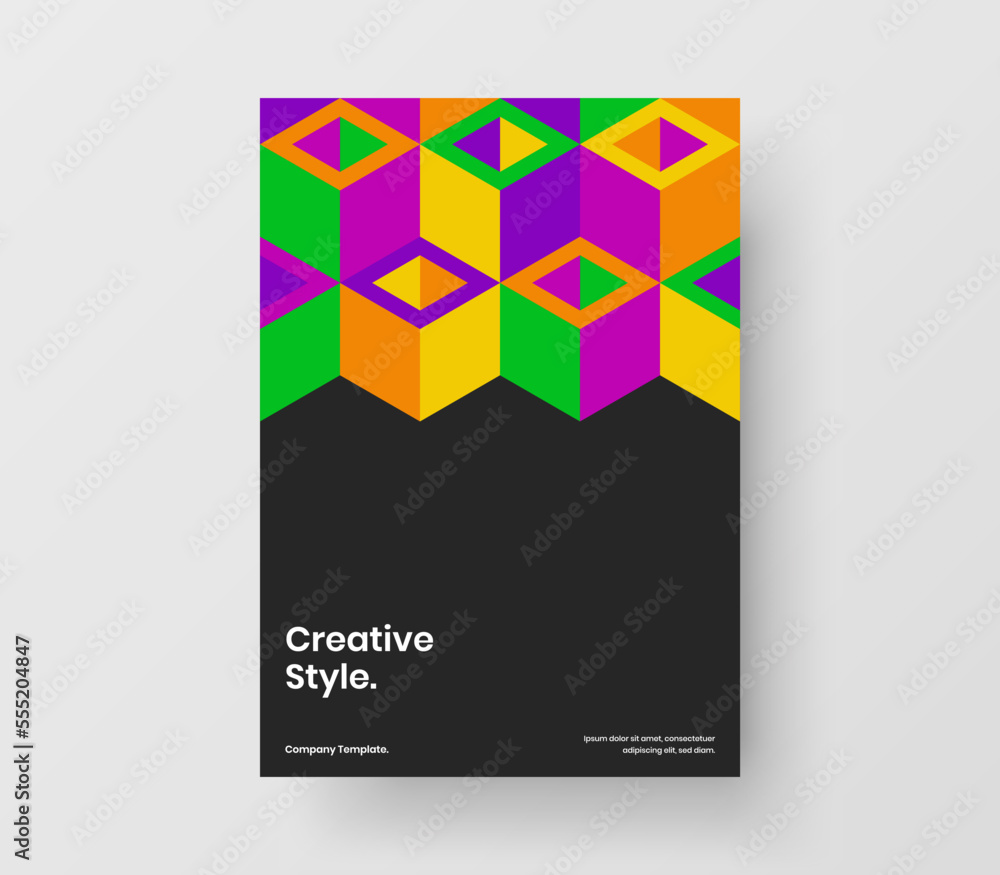 Colorful mosaic shapes handbill template. Abstract journal cover A4 vector design concept.