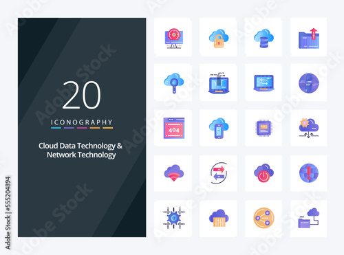 20 Cloud Data Technology And Network Technology Flat Color icon for presentation photo