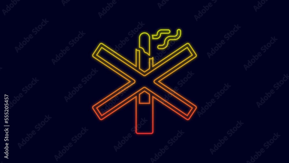 Glowing neon line No smoking icon isolated on blue background. Cigarette smoking prohibited sign. 4K Video motion graphic animation Glowing neon line No smoking icon isolated on blue background. Cigarette smoking prohibited sign. 4K Video motion graphic animation