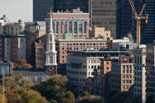 High angle view of a church in a city, Park Street Church, Tremont Street, Boston, Massachusetts, USA