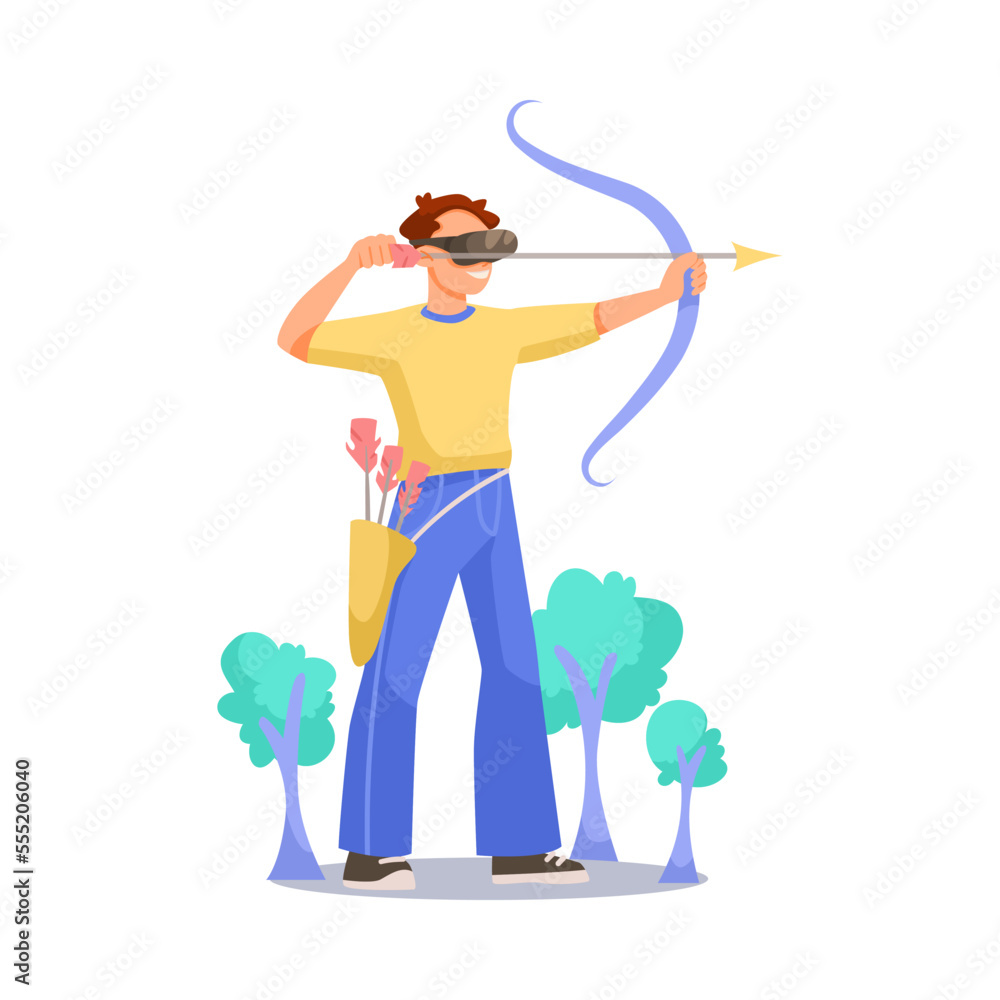 Man in Augmented Reality Glasses Shooting with Bow and Arrow Vector Illustration Man in Augmented Reality Glasses Shooting with Bow and Arrow Vector Illustration