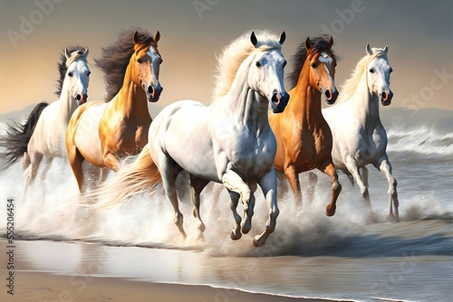 Horses running along the beach