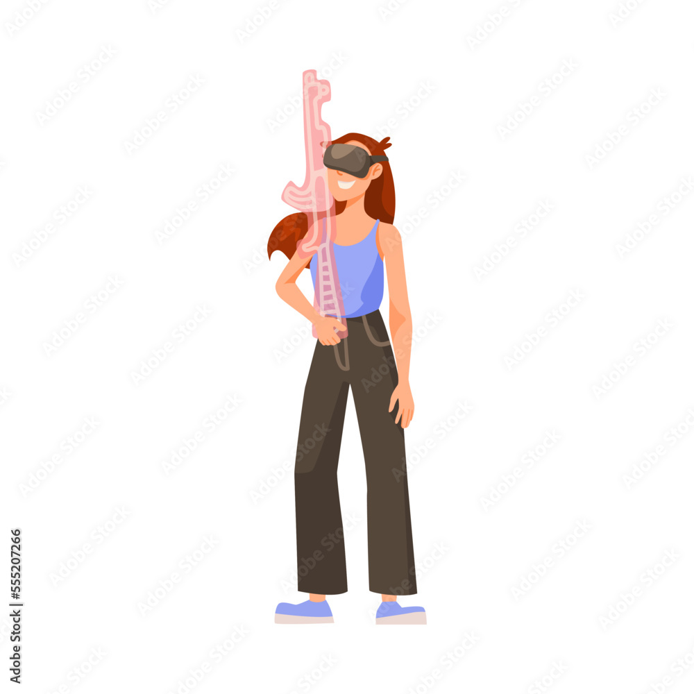 Woman in Augmented Reality Glasses with Futuristic Weapon Vector Illustration Woman in Augmented Reality Glasses with Futuristic Weapon Vector Illustration