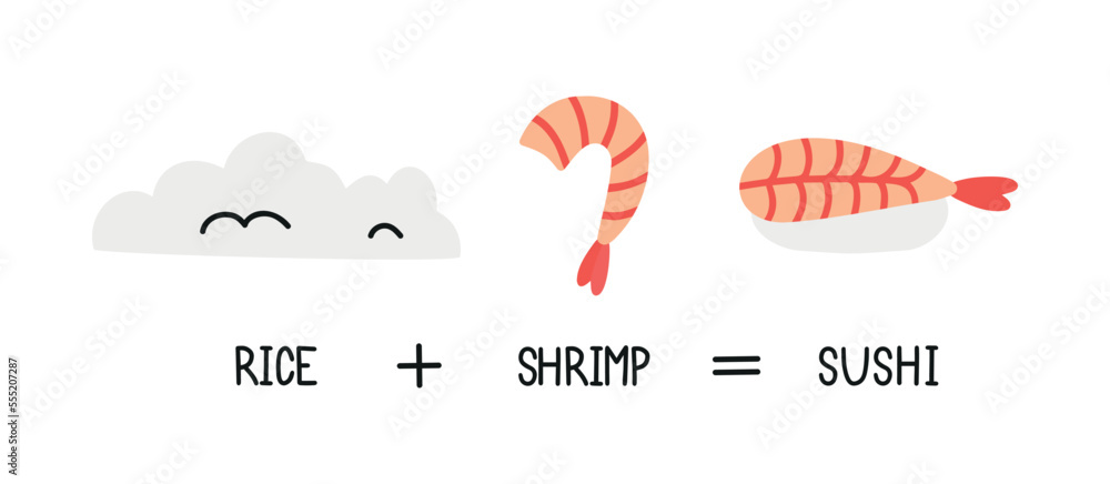 Japanese sushi recipe in hand drawn style. Asian food for restaurants menu Japanese sushi recipe in hand drawn style. Asian food for restaurants menu