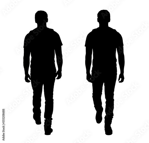 Fotografie silhouette of a  back and front view same man walking on  white background