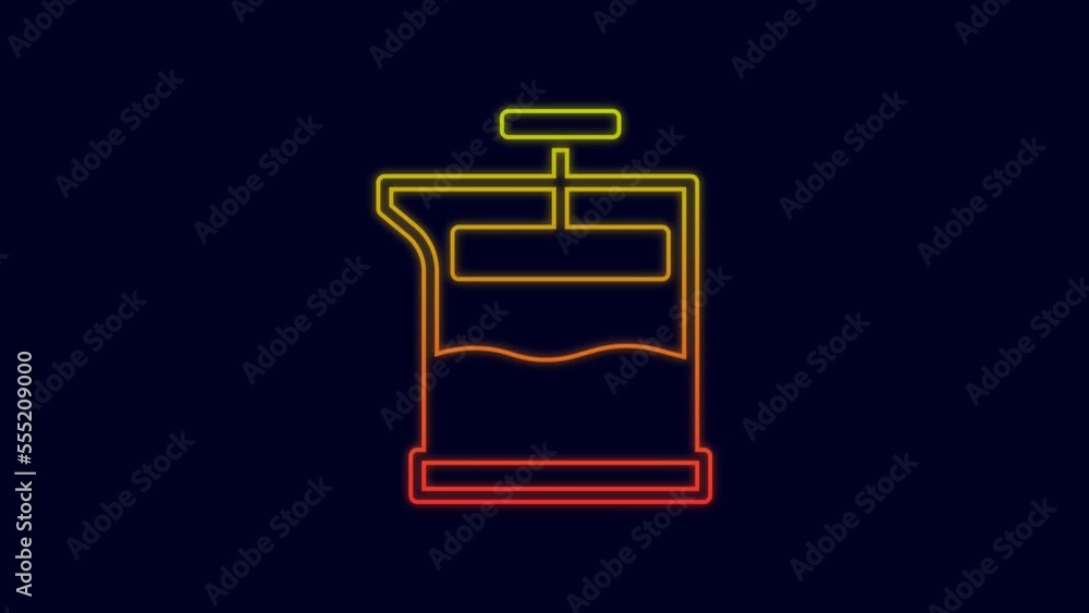 Glowing neon line French press icon isolated on blue background. 4K Video motion graphic animation Glowing neon line French press icon isolated on blue background. 4K Video motion graphic animation