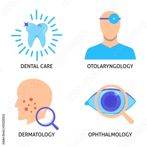 Medical specializations icon set in flat style