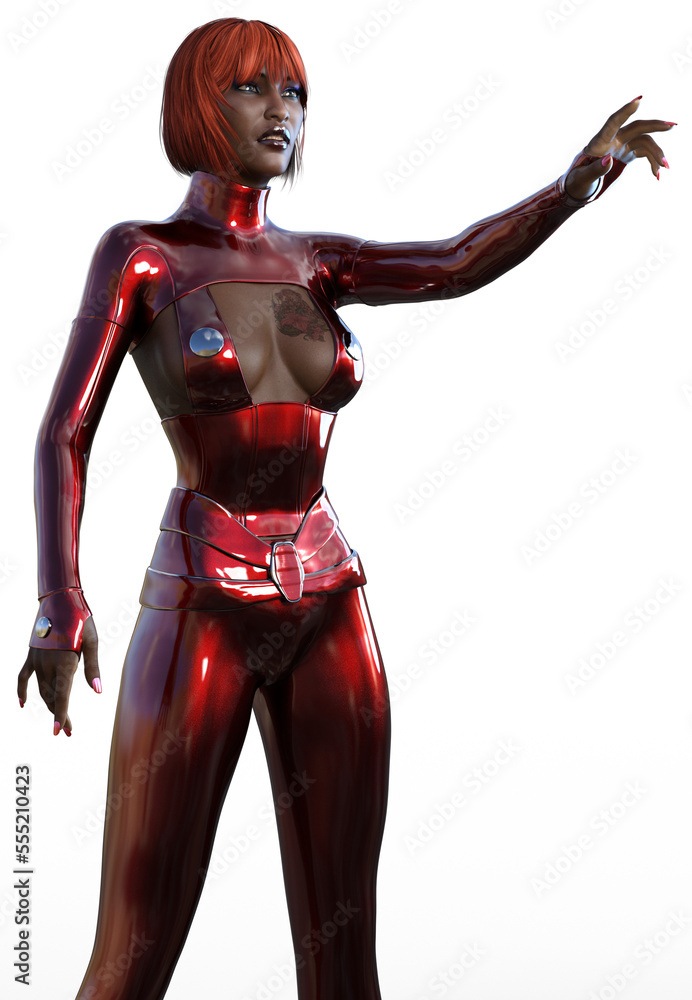 portrait of a futuristic woman in red dress, 3d rendering portrait of a futuristic woman in red dress, 3d rendering
