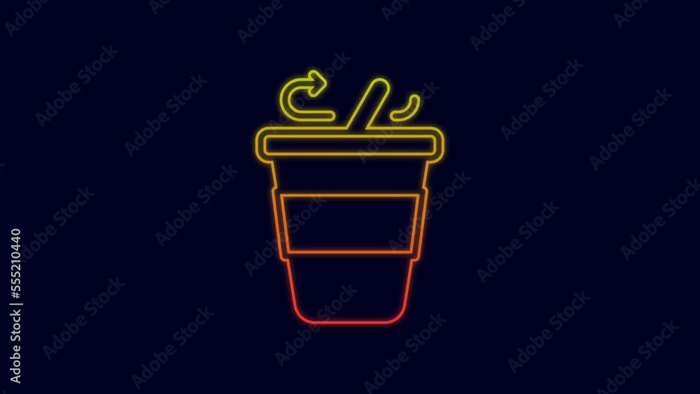 Glowing neon line Coffee cup to go icon isolated on blue background. 4K Video motion graphic animation Glowing neon line Coffee cup to go icon isolated on blue background. 4K Video motion graphic animation