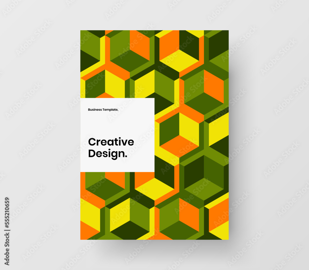 Fototapeta premium Clean geometric hexagons booklet template. Vivid cover design vector illustration.