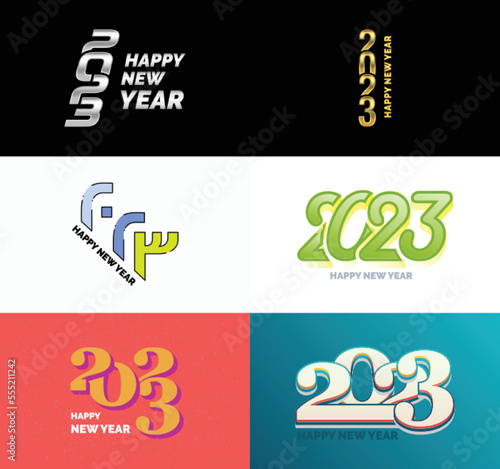 Fototapeta Naklejka Na Ścianę i Meble -  Big Set of 2023 Happy New Year logo text design 2023 number design template