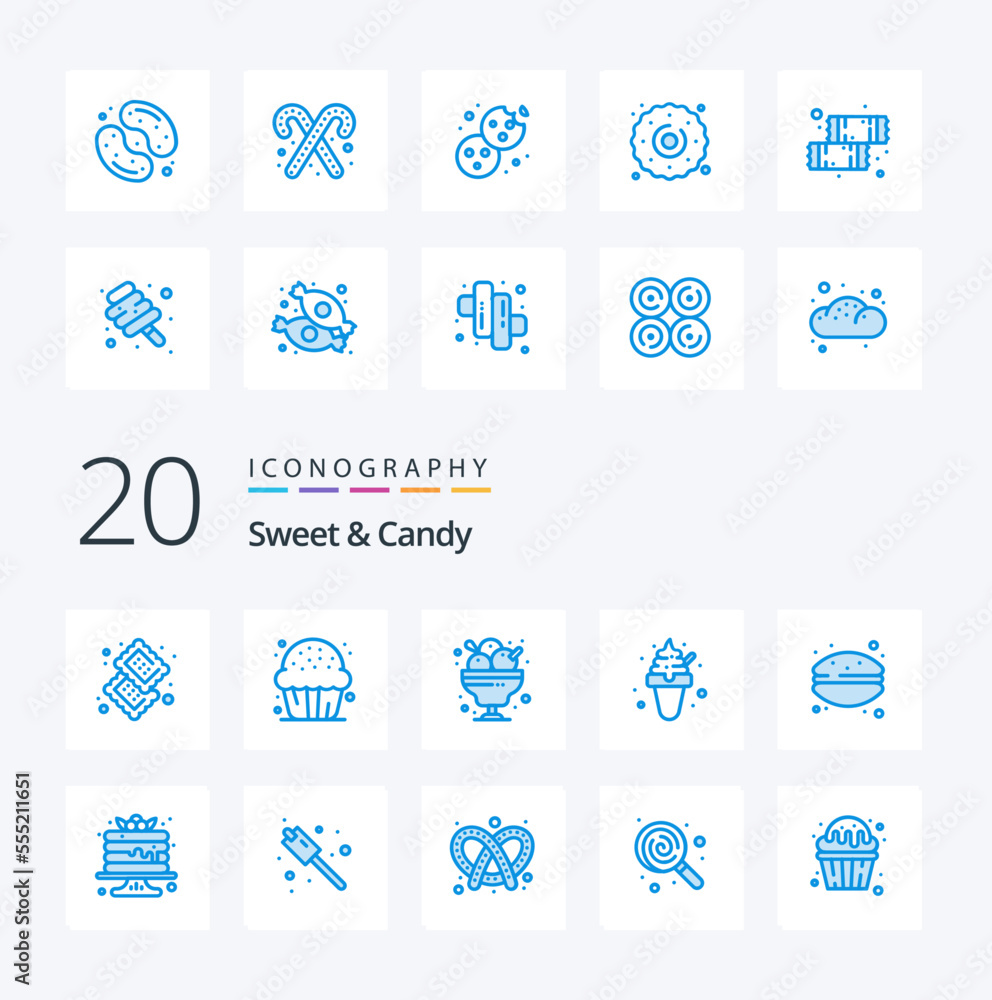 20 Sweet And Candy Blue Color icon Pack like macaroni dessert ice cream cake ice cream