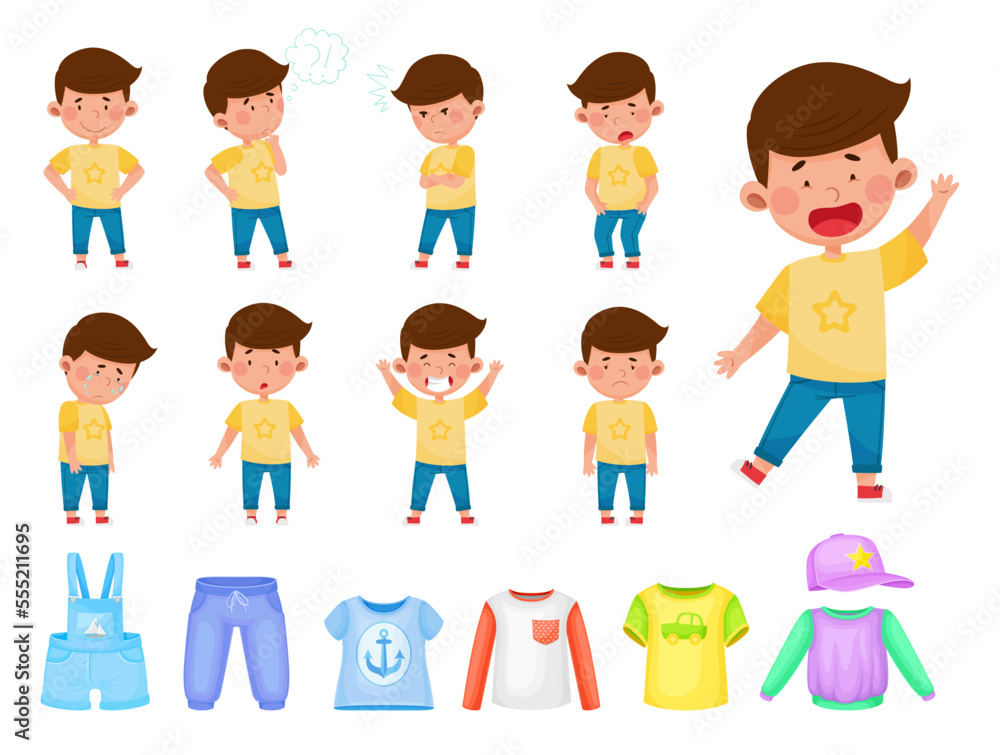 Little Boy with Different Face Expression and Clothes Big Vector Set Little Boy with Different Face Expression and Clothes Big Vector Set
