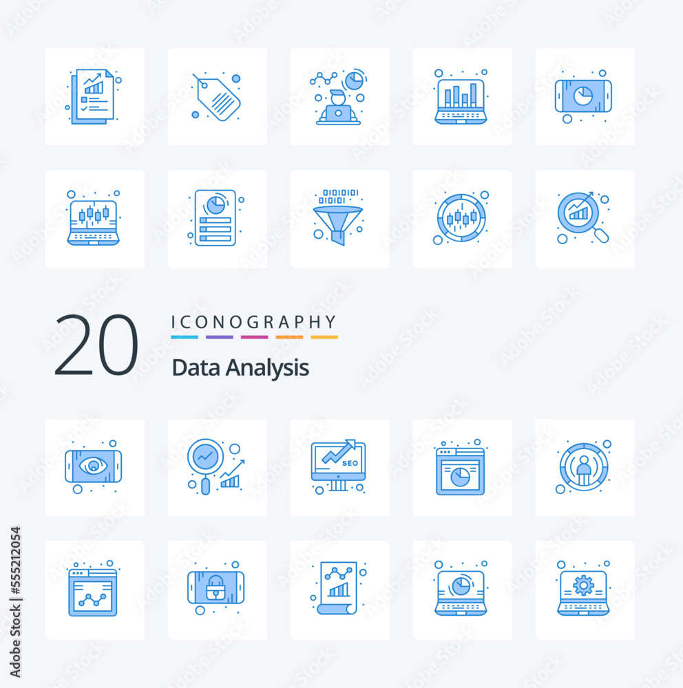 20 Data Analysis Blue Color icon Pack like database graph business database seo
