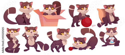 Funny Cat with Cute Snout as Domestic Pet Vector Set