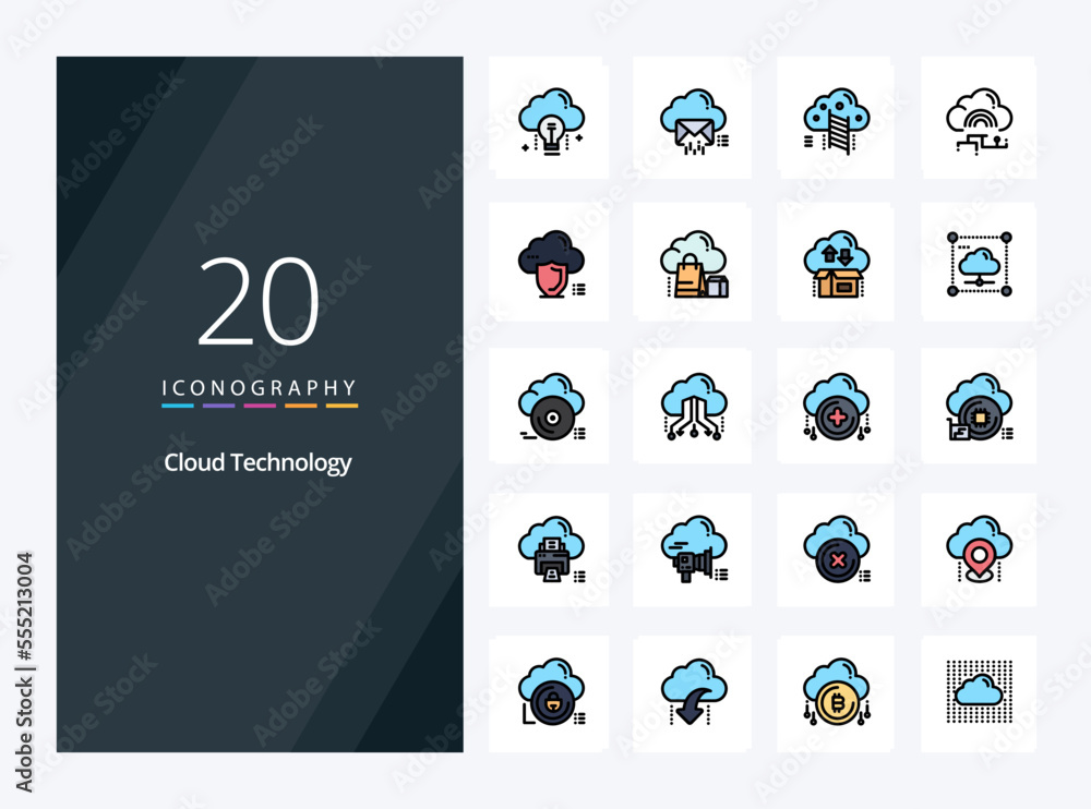 20 Cloud Technology line Filled icon for presentation