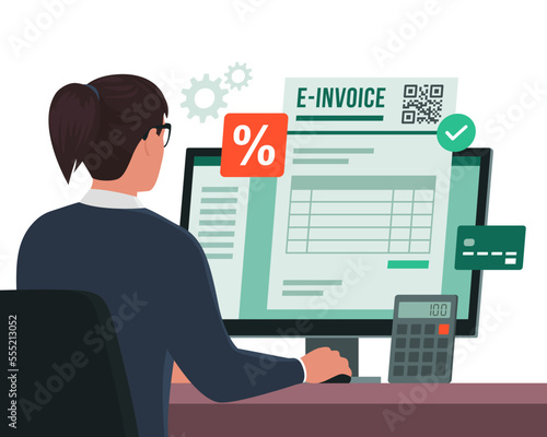 Office worker sending an e-invoice online