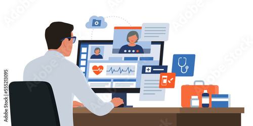 Online doctor talking with a patient on a video call
