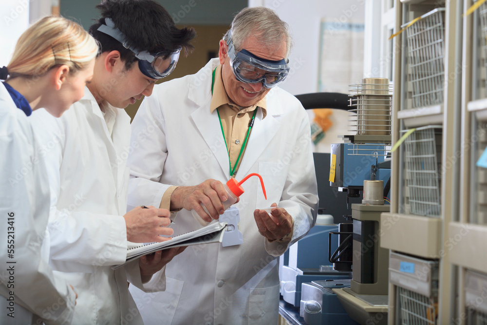 Foto de Professor working with engineering students adding ethanol to ...