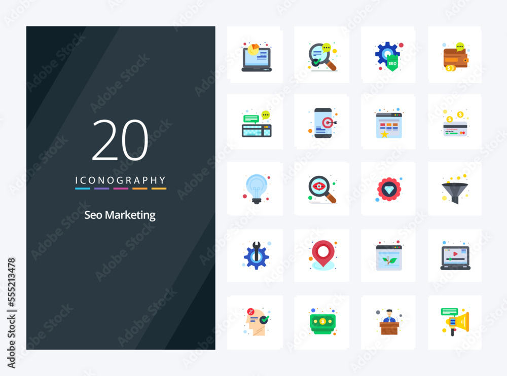 20 Seo Marketing Flat Color icon for presentation