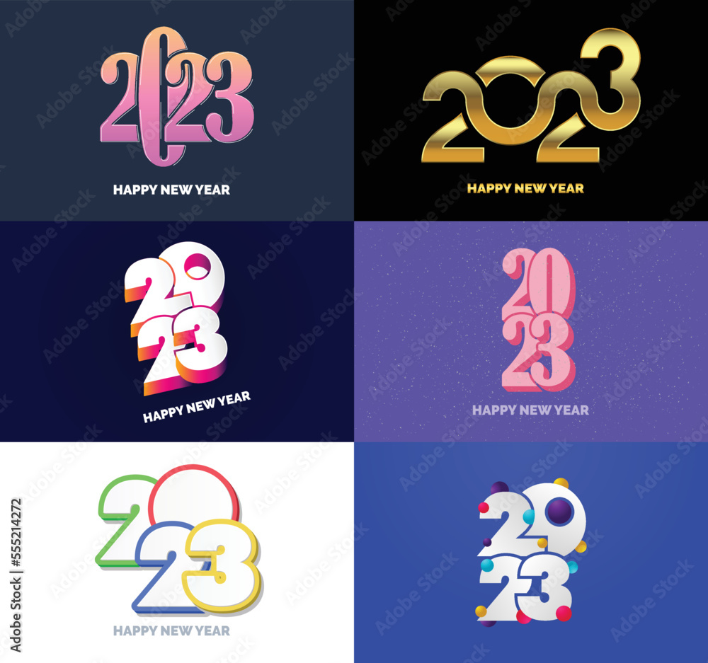 Big Set of 2023 Happy New Year logo text design 2023 number design template