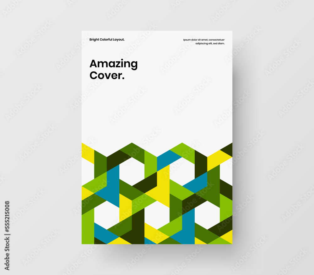 Modern mosaic hexagons company cover concept. Multicolored corporate brochure vector design illustration.