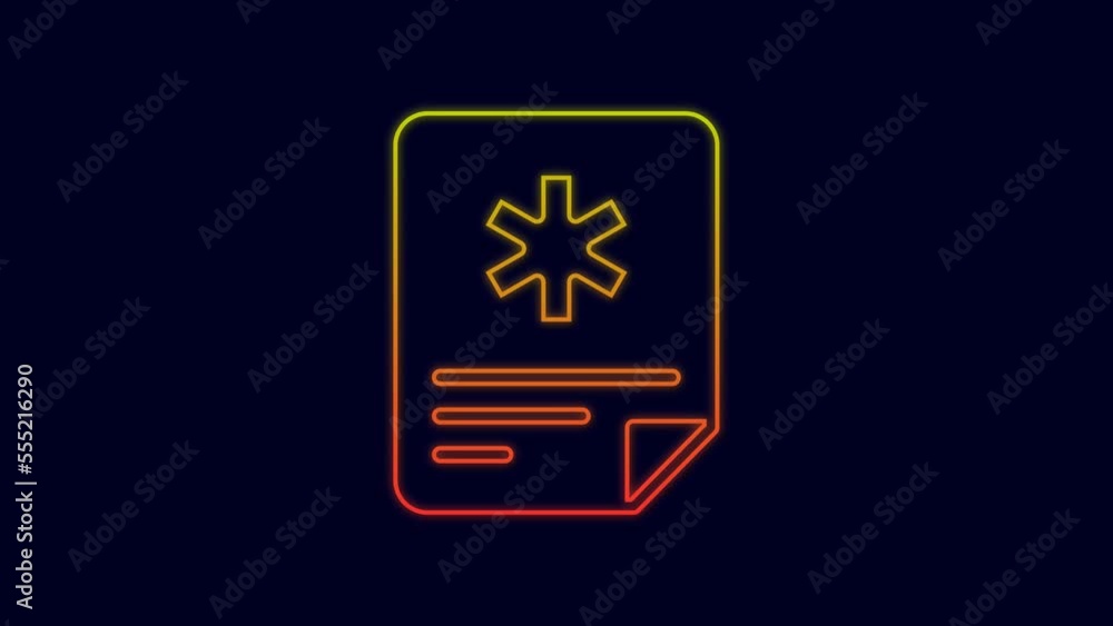 Glowing neon line Medical clipboard with clinical record icon isolated on blue background. Prescription, medical check marks report. 4K Video motion graphic animation Glowing neon line Medical clipboard with clinical record icon isolated on blue background. Prescription, medical check marks report. 4K Video motion graphic animation
