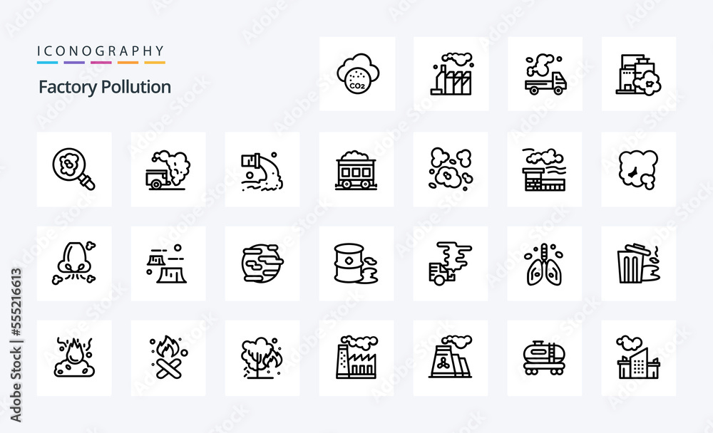 25 Factory Pollution Line icon pack