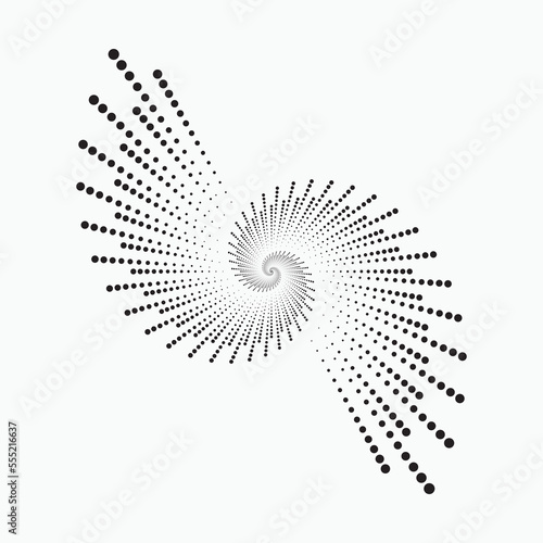 Circle halftone spiral background. dots abstract concentric circle. spiral, swirl, twirl element. Circular and radial dots helix. Segmented circle with rotation. 
