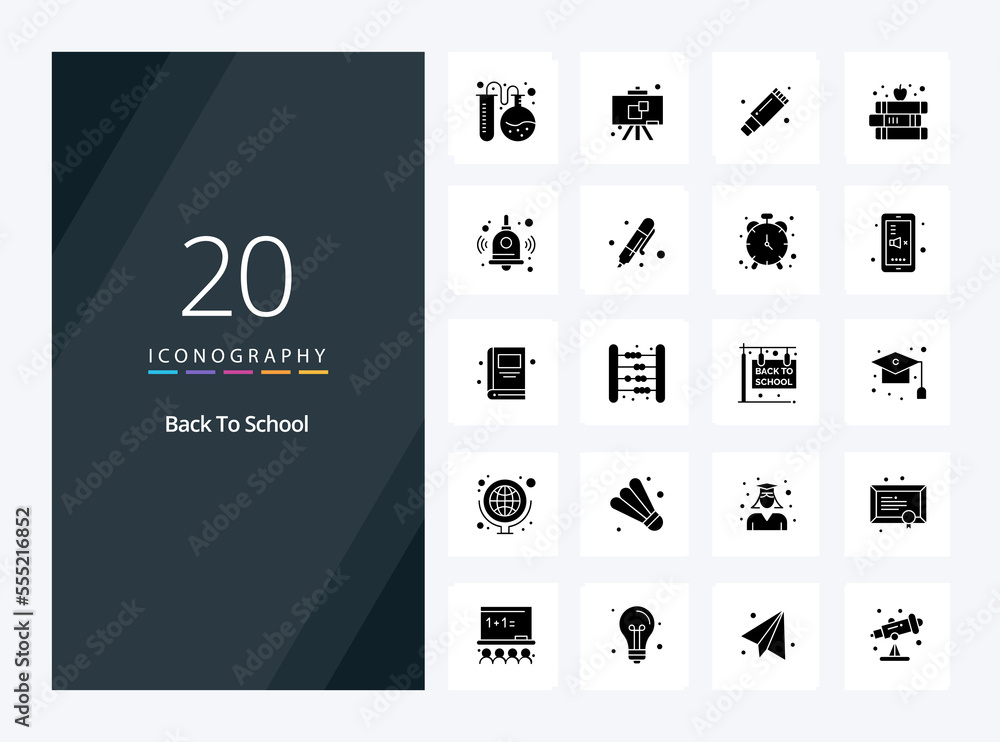 20 Back To School Solid Glyph icon for presentation