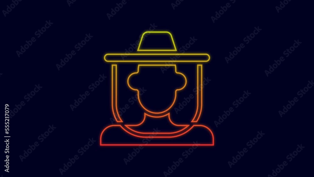Glowing neon line Beekeeper with protect hat icon isolated on blue background. Special protective uniform. 4K Video motion graphic animation Glowing neon line Beekeeper with protect hat icon isolated on blue background. Special protective uniform. 4K Video motion graphic animation