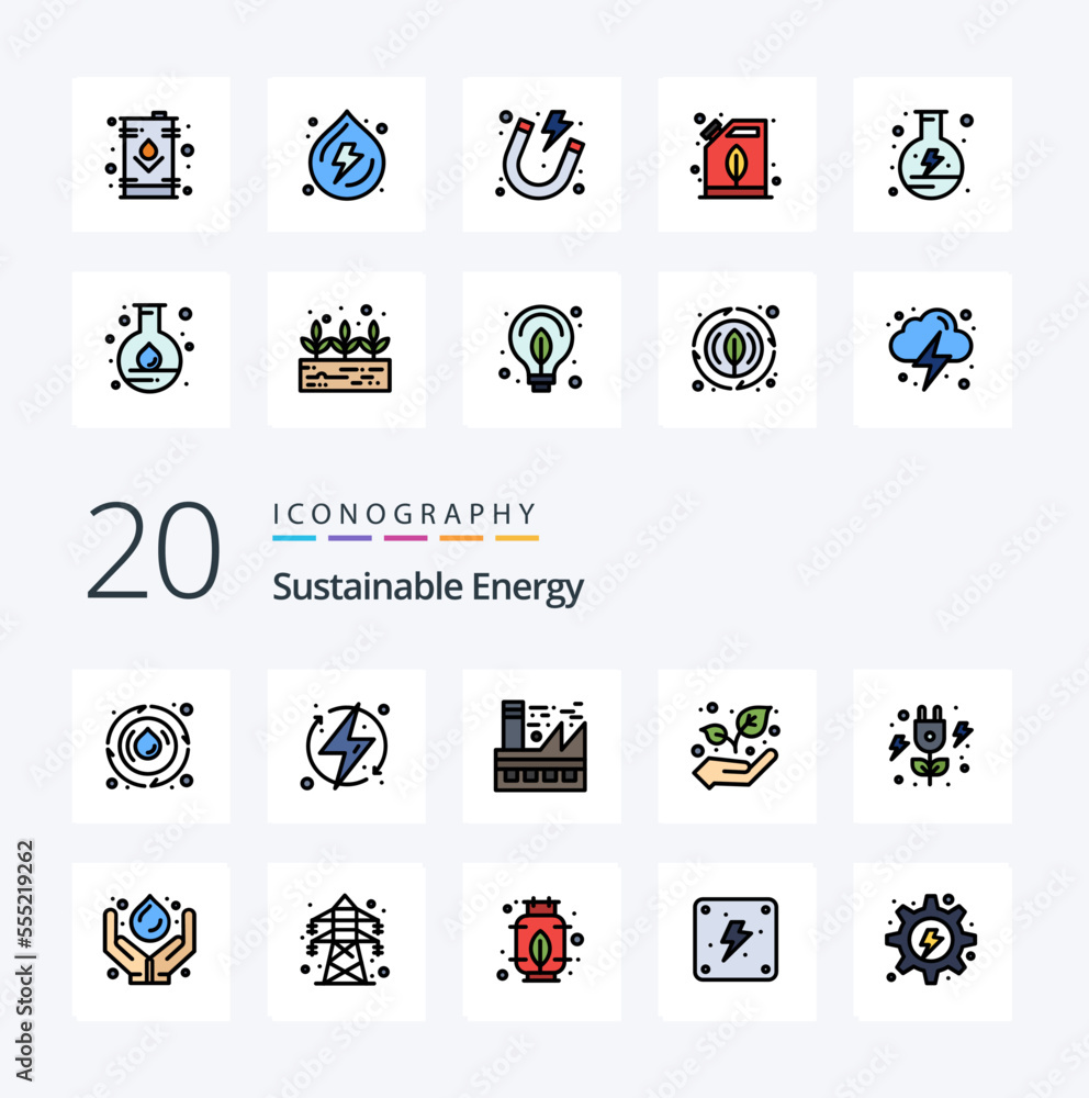 20 Sustainable Energy Line Filled Color icon Pack like energy growth renewable eco energy