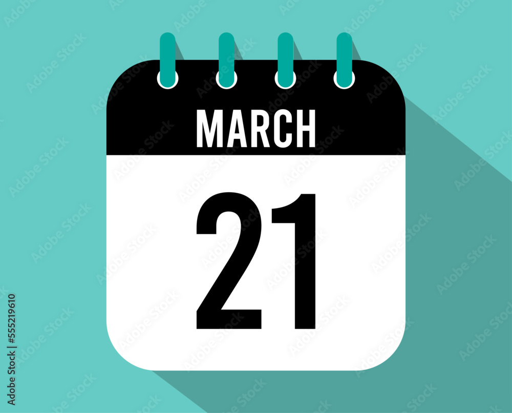 21 March calendar icon. Vector black for the month of March with shadow effect 21 March calendar icon. Vector black for the month of March with shadow effect
