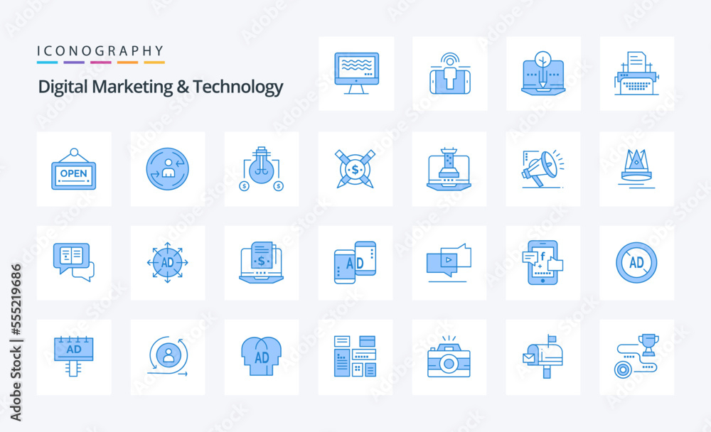 25 Digital Marketing And Technology Blue icon pack