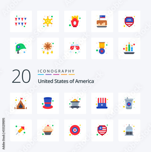 20 Usa Flat Color icon Pack like fire work drink mine beverage hat