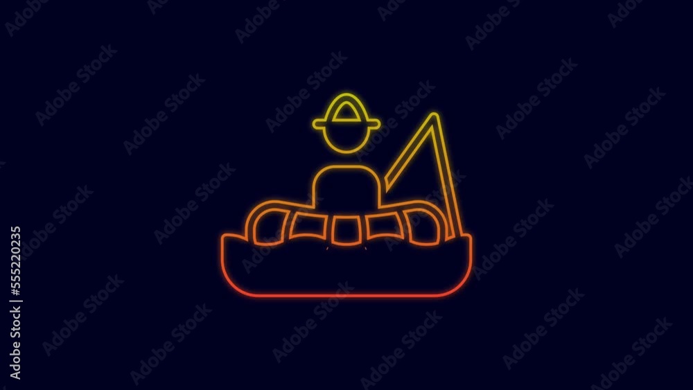 Glowing neon line Fisherman sitting in a boat and fishing with a rod icon isolated on blue background. 4K Video motion graphic animation Glowing neon line Fisherman sitting in a boat and fishing with a rod icon isolated on blue background. 4K Video motion graphic animation