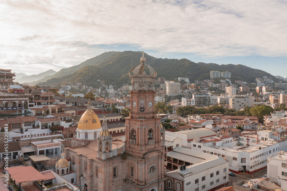 Puerto Vallarta boardwalk with an impressive view of Iglesia Villa de Guadalupe the icon of the city