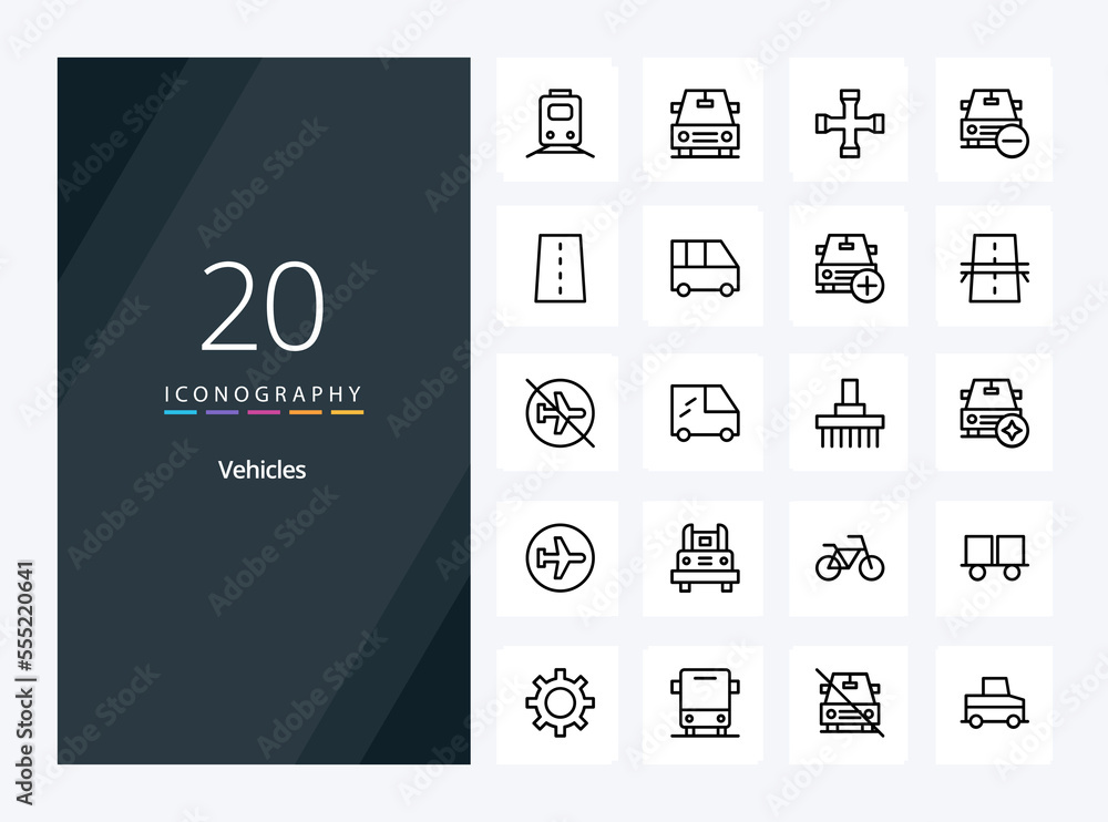 20 Vehicles Outline icon for presentation