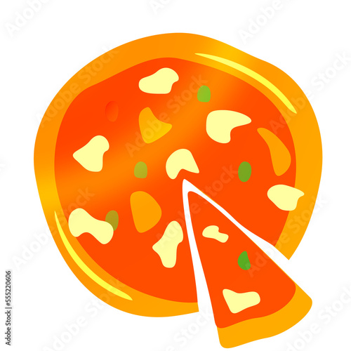 illustrazione con pizza con capperi calda appena sfornata e fetta tagliata su sfondo trasparente photo