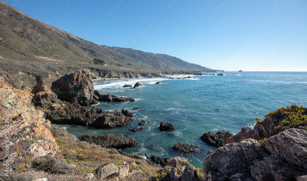 Rugged rocky coastline at Pacific Valley on the Big Sur central California coastline United States