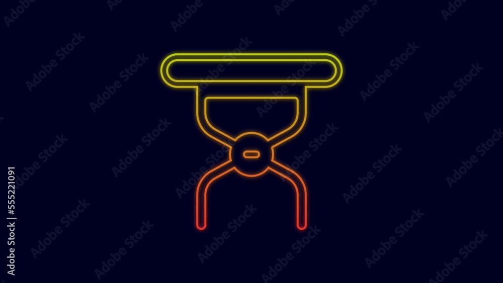 Glowing neon line Camping portable folding chair icon isolated on blue background. Rest and relax equipment. Fishing seat. 4K Video motion graphic animation Glowing neon line Camping portable folding chair icon isolated on blue background. Rest and relax equipment. Fishing seat. 4K Video motion graphic animation