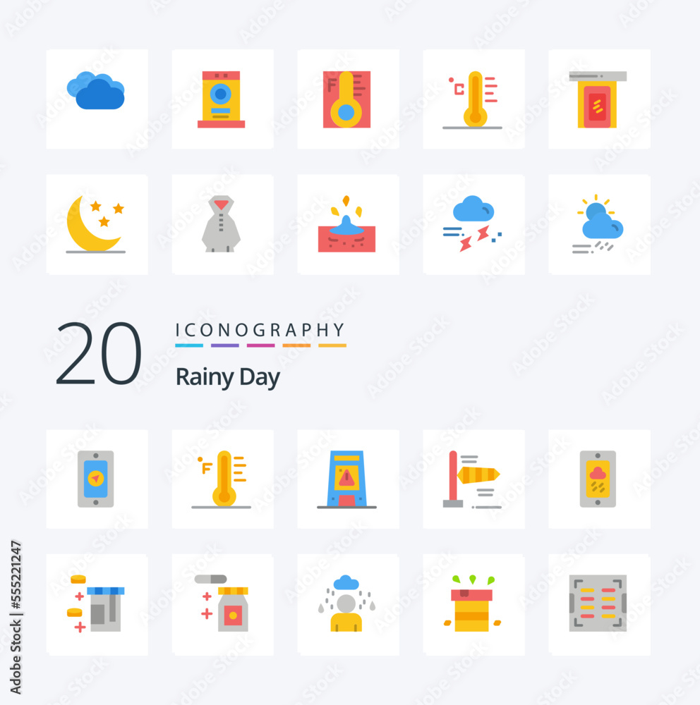 20 Rainy Flat Color icon Pack like signal temperature dryer sun light