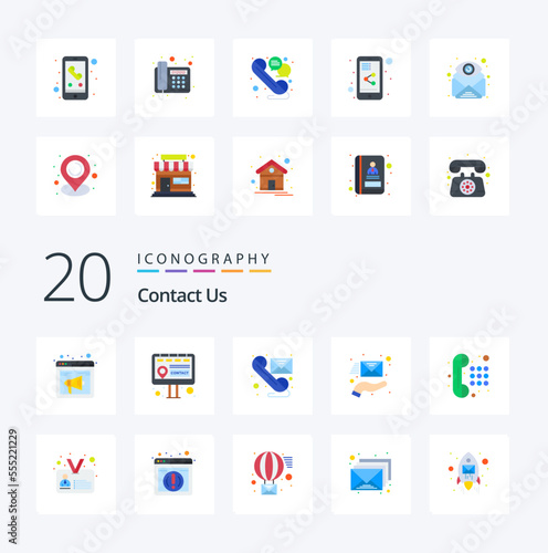 20 Contact Us Flat Color icon Pack like communication hand email envelope telephone
