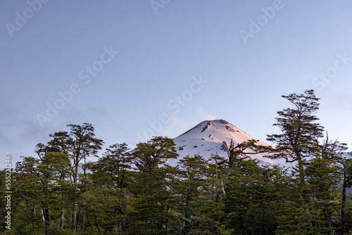 Villarrica volcano in the setting sun  Pucon  Chile 