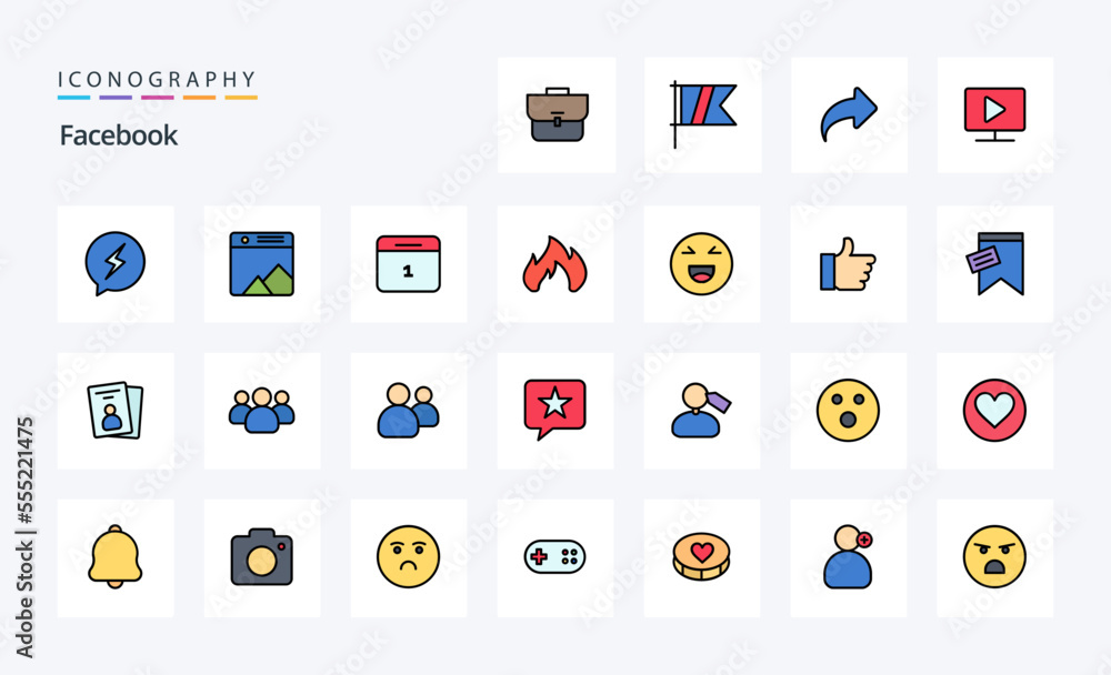 25 Facebook Line Filled Style icon pack