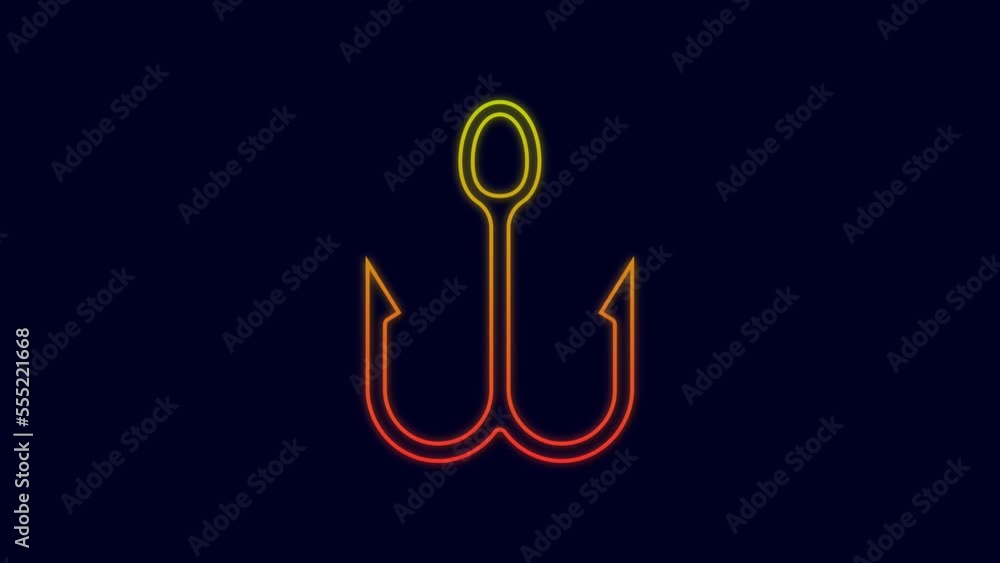 Glowing neon line Fishing hook icon isolated on blue background. Fishing tackle. 4K Video motion graphic animation Glowing neon line Fishing hook icon isolated on blue background. Fishing tackle. 4K Video motion graphic animation