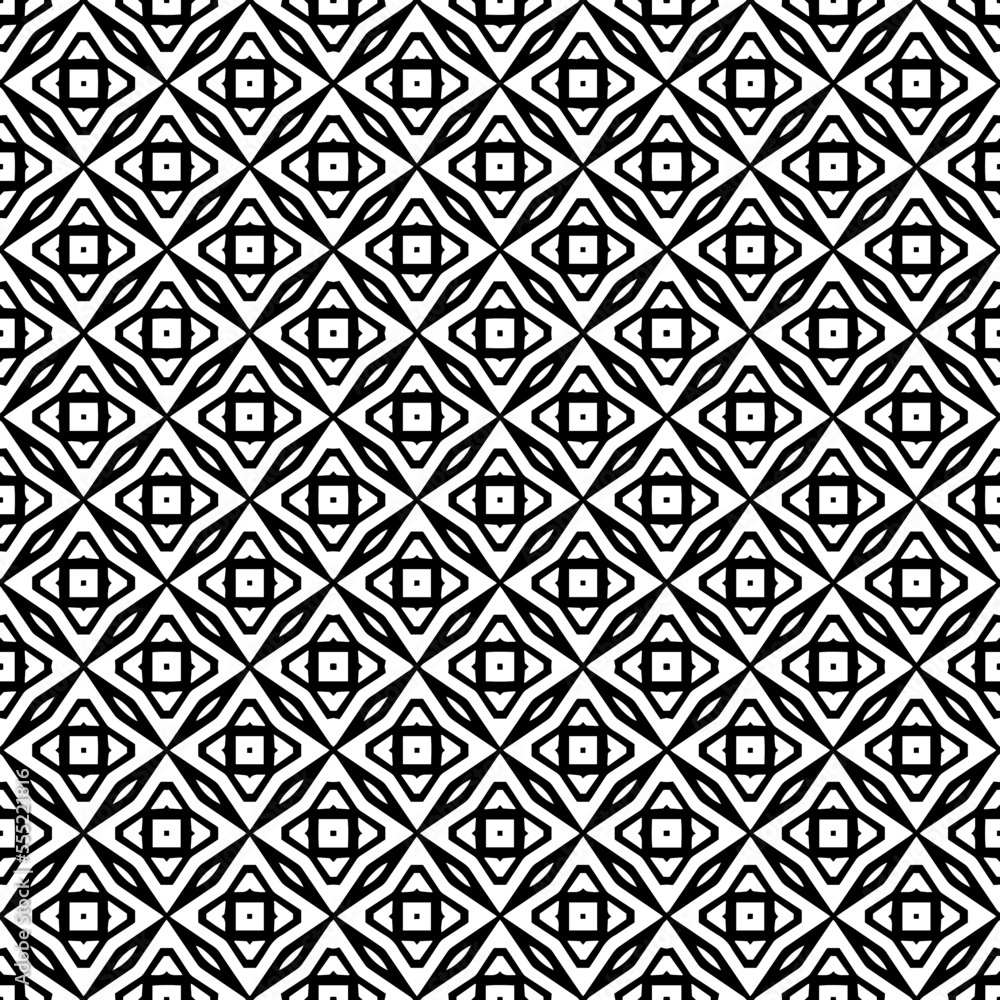 Black and white seamless pattern texture. Greyscale ornamental graphic design. Mosaic ornaments. Pattern template. Vector illustration. EPS10.