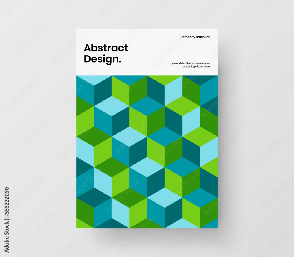 Minimalistic brochure A4 design vector layout. Multicolored mosaic pattern annual report illustration.